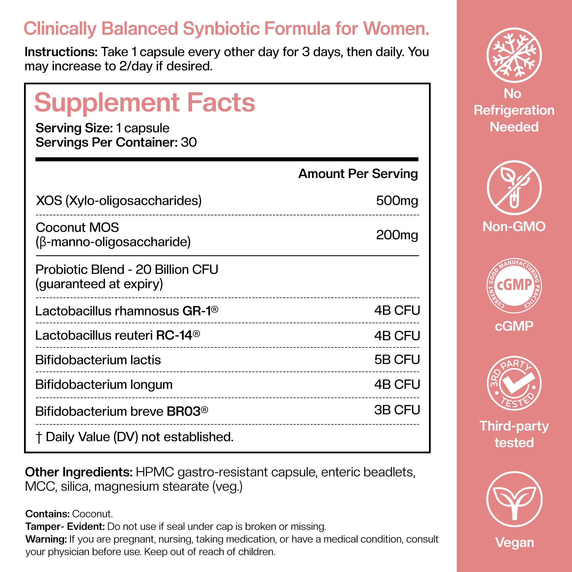 Daily Women’s Synbiotic - 20B CFU Probiotic + XOS & Coconut MOS for Gut & Vaginal Balance; GR-1® & RC-14®
