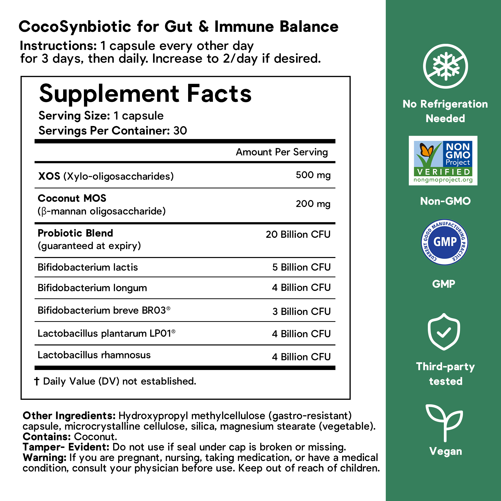 Daily CocoSynbiotic - 20B CFU Probiotics + XOS & Coconut MOS for Gut Health, Regularity & Immune Support, BR03® & LP01®