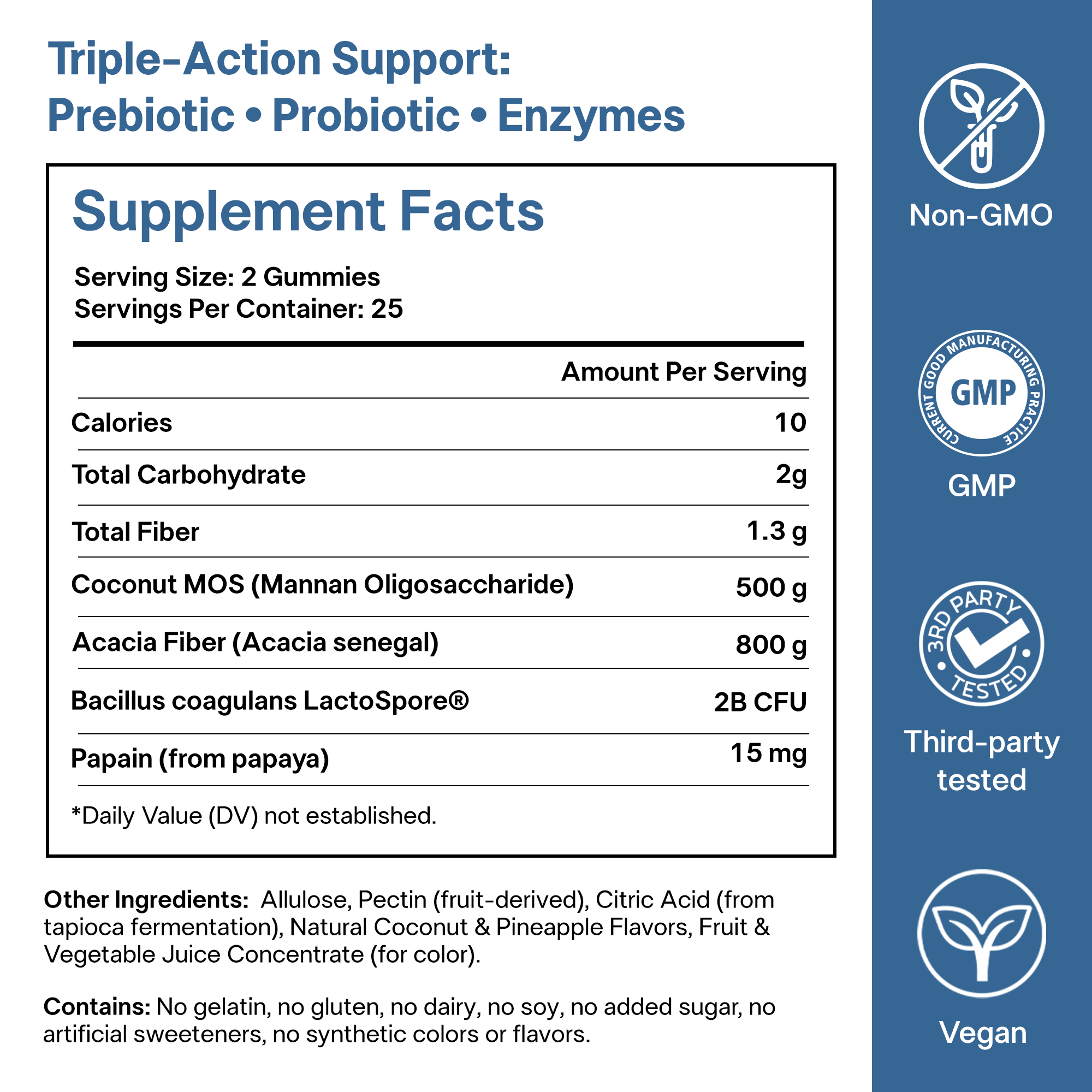Daily 3-in-1 Synbiotic Gut Gummies - Prebiotic, Probiotic & Enzymes for Bloat Relief, Regularity & Gut Balance -  2B CFU LactoSpore®, Coconut MOS & Acacia Fiber