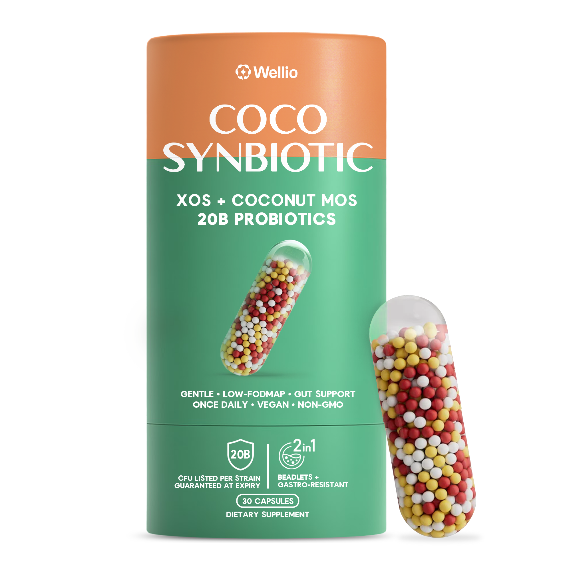 Daily CocoSynbiotic - 20B CFU Probiotics + XOS & Coconut MOS for Gut Health, Regularity & Immune Support, BR03® & LP01®