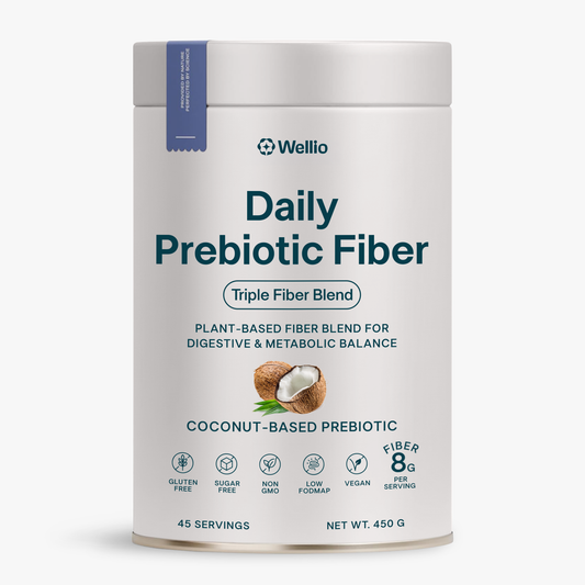 Wellio Daily Prebiotic Fiber Powder - Gentle 3-Fiber Blend for Regularity, Bloat Relief & Gut Balance - PHGG, Coconut MOS &  Acacia