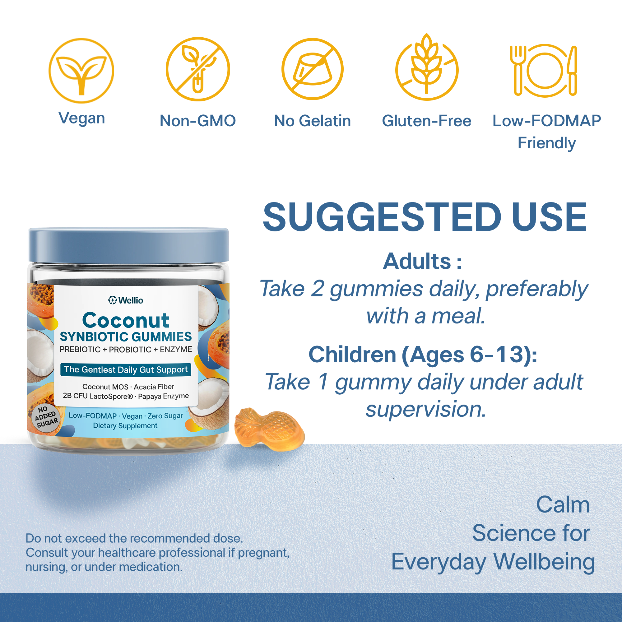 Daily 3-in-1 Synbiotic Gut Gummies - Prebiotic, Probiotic & Enzymes for Bloat Relief, Regularity & Gut Balance -  2B CFU LactoSpore®, Coconut MOS & Acacia Fiber